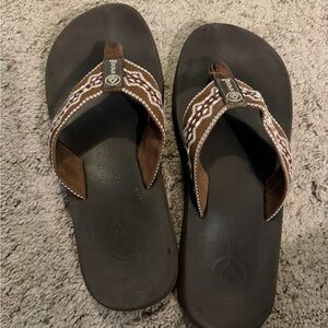 Reef Brown & Cream Woven-Pattern Flip Flops